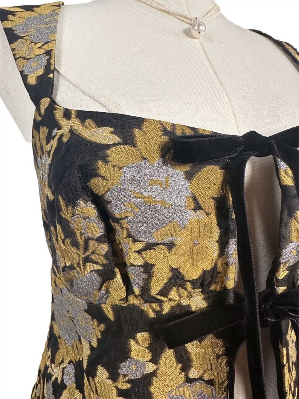 Reformation Azalea Top Golden Hour Metallic Floral Brocade Open Front 4 - Picture 4 of 7